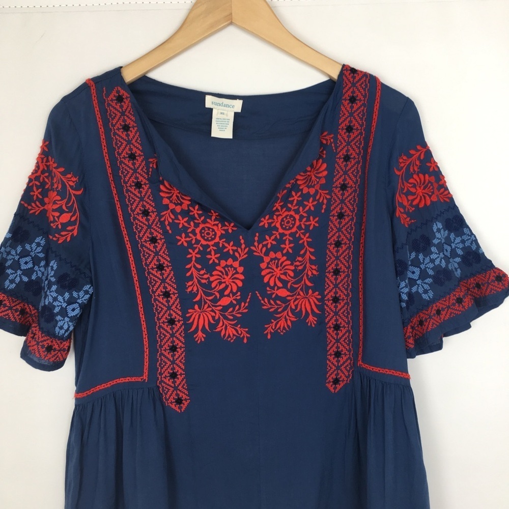 Sundance Fable Embroidered Boho Top Blouse Blue Red Rayon Women’s Size XS - Picture 3 of 10